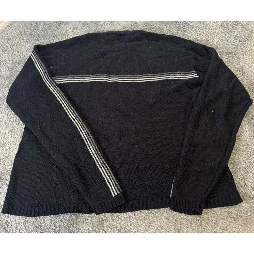 Sonoma Mens Striped Crewneck Sweater L Black Acrylic Knit Vintage Style